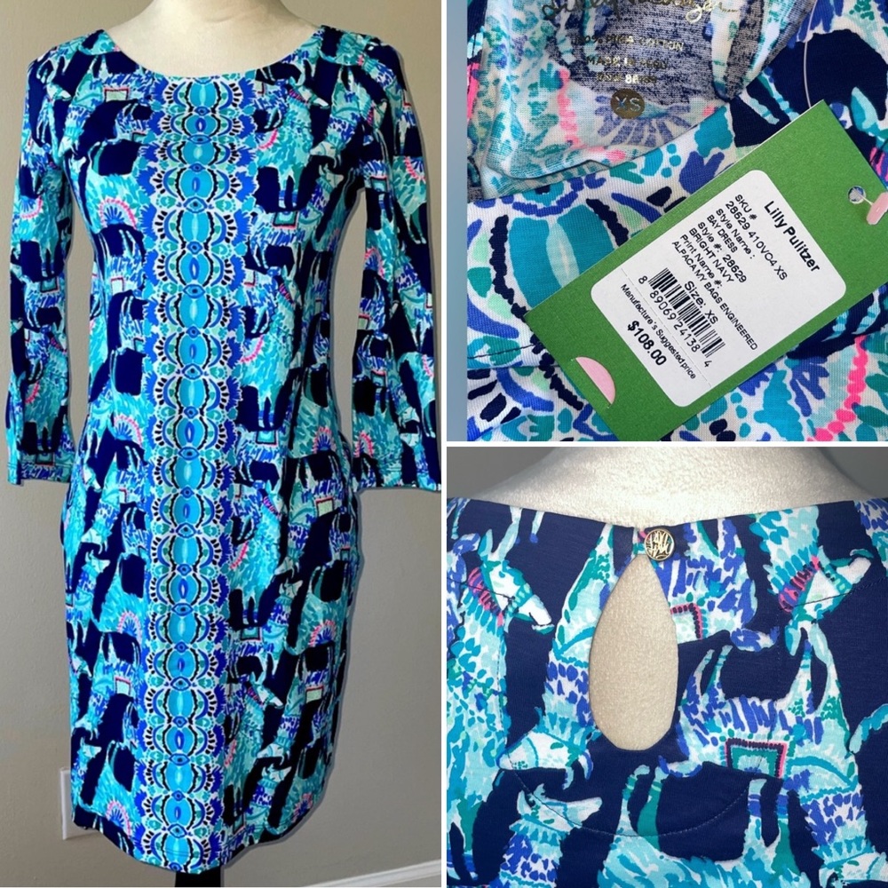 NWT Lilly Pulitzer Bright Navy Alpaca My Bags Engineered Dress